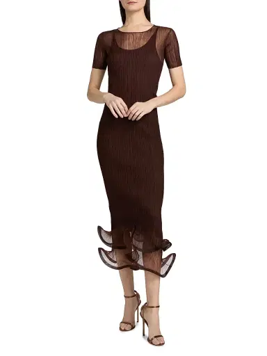 SIMKHAI Women's Selena Pleated Chiffon Midi-Dress - Mahogany | Thumbnail 3 SIMKHAI Women's Selena Pleated Chiffon Midi-Dress - Mahogany | Thumbnail 3
