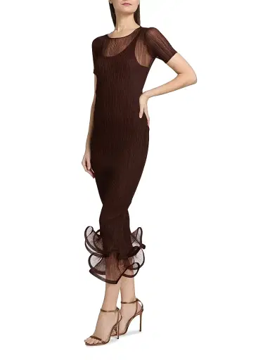 SIMKHAI Women's Selena Pleated Chiffon Midi-Dress - Mahogany | Thumbnail 4 SIMKHAI Women's Selena Pleated Chiffon Midi-Dress - Mahogany | Thumbnail 4