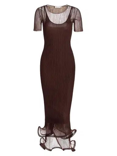 SIMKHAI Women's Selena Pleated Chiffon Midi-Dress - Mahogany | Thumbnail 1 SIMKHAI Women's Selena Pleated Chiffon Midi-Dress - Mahogany | Thumbnail 1