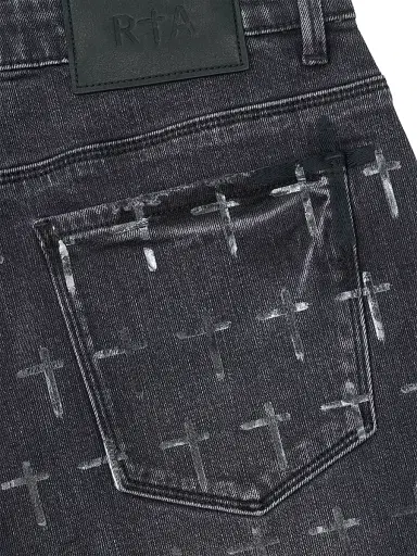 RTA Men's Bryant Logo-Printed Skinny Jeans - Noir Coated Grey | Thumbnail 4 RTA Men's Bryant Logo-Printed Skinny Jeans - Noir Coated Grey | Thumbnail 4