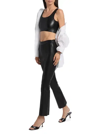 SPRWMN Women's Leather High-Rise Flared Crop Pants - Black | Thumbnail 2 SPRWMN Women's Leather High-Rise Flared Crop Pants - Black | Thumbnail 2