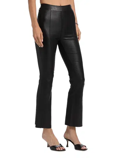 SPRWMN Women's Leather High-Rise Flared Crop Pants - Black | Thumbnail 4 SPRWMN Women's Leather High-Rise Flared Crop Pants - Black | Thumbnail 4