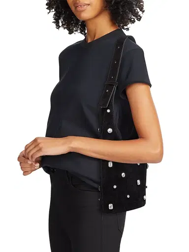 Veronica Beard Women's Crystal-Embellished Suede Shoulder Bag - Black | Thumbnail 2 Veronica Beard Women's Crystal-Embellished Suede Shoulder Bag - Black | Thumbnail 2