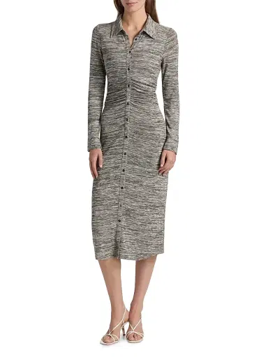 Ramy Brook Women's Rachelle Space-Dye Polo Midi-Dress - Black White Space Dye | Thumbnail 3 Ramy Brook Women's Rachelle Space-Dye Polo Midi-Dress - Black White Space Dye | Thumbnail 3