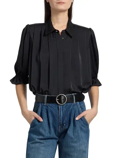 Ramy Brook Women's Amira Pleated Shirt - Black | Thumbnail 3 Ramy Brook Women's Amira Pleated Shirt - Black | Thumbnail 3
