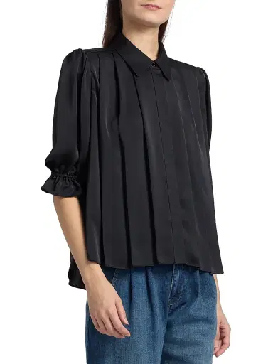 Ramy Brook Women's Amira Pleated Shirt - Black | Thumbnail 4 Ramy Brook Women's Amira Pleated Shirt - Black | Thumbnail 4