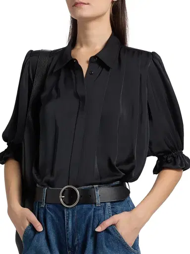 Ramy Brook Women's Amira Pleated Shirt - Black | Thumbnail 6 Ramy Brook Women's Amira Pleated Shirt - Black | Thumbnail 6