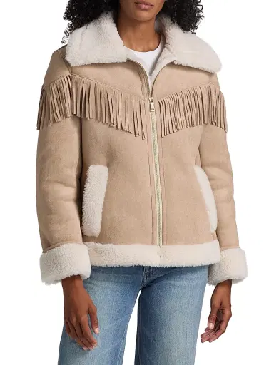 Generation Love Women's Fringed Faux-Suede Bomber Jacket - Taupe White | Thumbnail 3 Generation Love Women's Fringed Faux-Suede Bomber Jacket - Taupe White | Thumbnail 3
