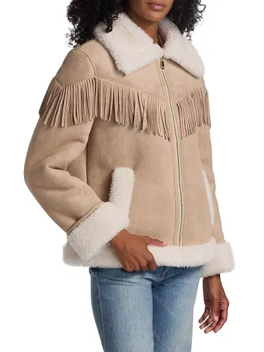 Generation Love Women's Fringed Faux-Suede Bomber Jacket - Taupe White | Thumbnail 4 Generation Love Women's Fringed Faux-Suede Bomber Jacket - Taupe White | Thumbnail 4