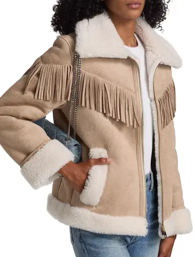 Generation Love Women's Fringed Faux-Suede Bomber Jacket - Taupe White | Thumbnail 6 Generation Love Women's Fringed Faux-Suede Bomber Jacket - Taupe White | Thumbnail 6