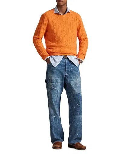 Polo Ralph Lauren Men's Cable-Knit Cashmere Crewneck Sweater - Lantana Orange | Thumbnail 2 Polo Ralph Lauren Men's Cable-Knit Cashmere Crewneck Sweater - Lantana Orange | Thumbnail 2