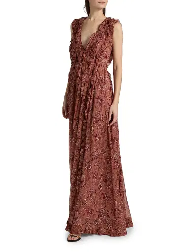 Ulla Johnson Women's Aida Printed Silk-Blend Ruffled Gown - Oleander | Thumbnail 2 Ulla Johnson Women's Aida Printed Silk-Blend Ruffled Gown - Oleander | Thumbnail 2