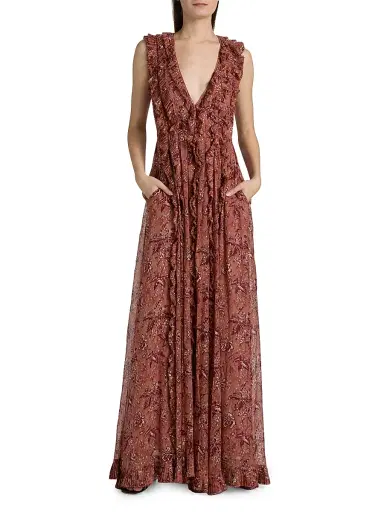 Ulla Johnson Women's Aida Printed Silk-Blend Ruffled Gown - Oleander | Thumbnail 3 Ulla Johnson Women's Aida Printed Silk-Blend Ruffled Gown - Oleander | Thumbnail 3