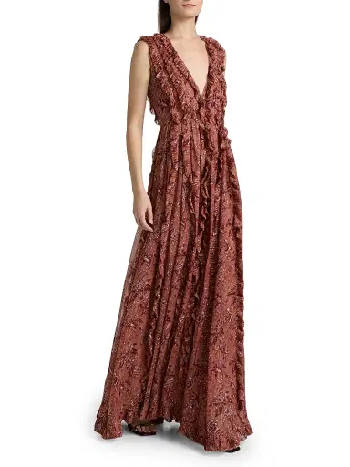 Ulla Johnson Women's Aida Printed Silk-Blend Ruffled Gown - Oleander | Thumbnail 4 Ulla Johnson Women's Aida Printed Silk-Blend Ruffled Gown - Oleander | Thumbnail 4
