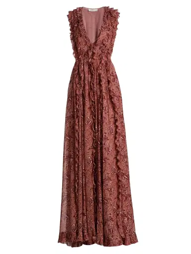 Ulla Johnson Women's Aida Printed Silk-Blend Ruffled Gown - Oleander | Thumbnail 1 Ulla Johnson Women's Aida Printed Silk-Blend Ruffled Gown - Oleander | Thumbnail 1