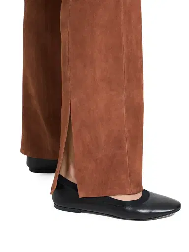 Theory Women's Slit-Detail Leather Flared Pants - Caramel | Thumbnail 6 Theory Women's Slit-Detail Leather Flared Pants - Caramel | Thumbnail 6