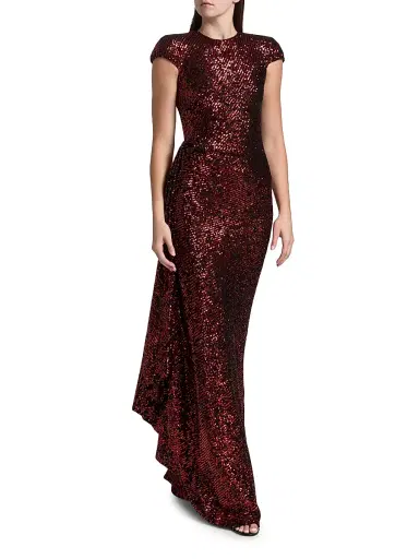 Naeem Khan Women's Sequined Draped Cap-Sleeve Gown - Red | Thumbnail 2 Naeem Khan Women's Sequined Draped Cap-Sleeve Gown - Red | Thumbnail 2