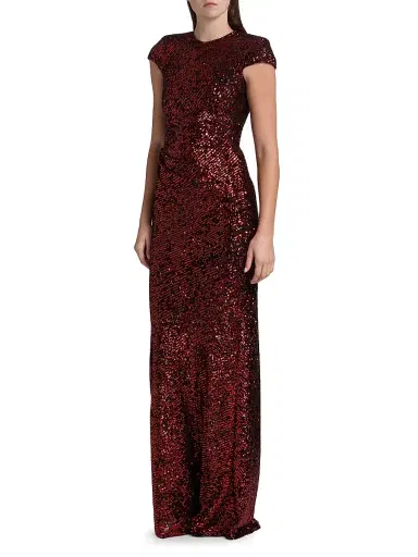 Naeem Khan Women's Sequined Draped Cap-Sleeve Gown - Red | Thumbnail 4 Naeem Khan Women's Sequined Draped Cap-Sleeve Gown - Red | Thumbnail 4