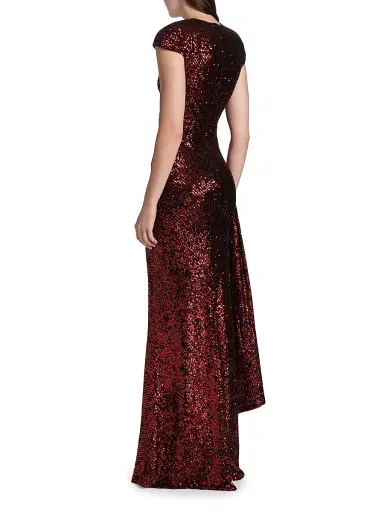 Naeem Khan Women's Sequined Draped Cap-Sleeve Gown - Red | Thumbnail 5 Naeem Khan Women's Sequined Draped Cap-Sleeve Gown - Red | Thumbnail 5