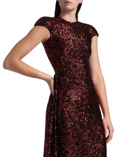 Naeem Khan Women's Sequined Draped Cap-Sleeve Gown - Red | Thumbnail 6 Naeem Khan Women's Sequined Draped Cap-Sleeve Gown - Red | Thumbnail 6