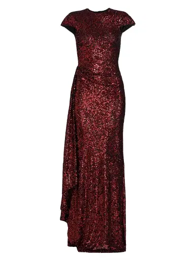 Naeem Khan Women's Sequined Draped Cap-Sleeve Gown - Red | Thumbnail 1 Naeem Khan Women's Sequined Draped Cap-Sleeve Gown - Red | Thumbnail 1