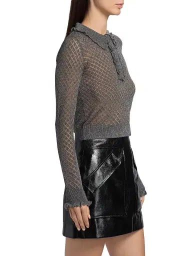 AKNVAS Women's Klara Ruffle Pointelle-Knit Polo Shirt - Gunmetal | Thumbnail 4 AKNVAS Women's Klara Ruffle Pointelle-Knit Polo Shirt - Gunmetal | Thumbnail 4