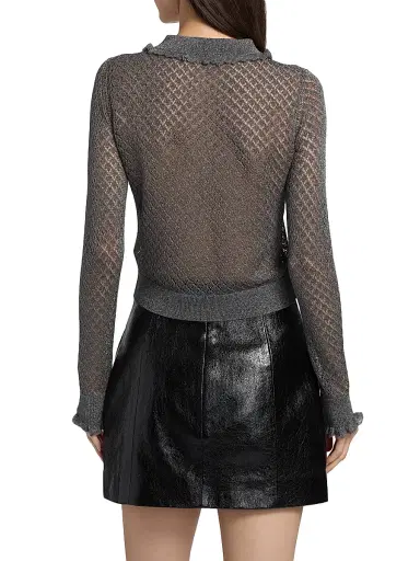 AKNVAS Women's Klara Ruffle Pointelle-Knit Polo Shirt - Gunmetal | Thumbnail 5 AKNVAS Women's Klara Ruffle Pointelle-Knit Polo Shirt - Gunmetal | Thumbnail 5