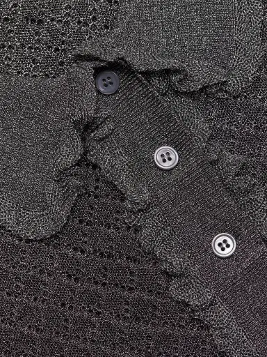 AKNVAS Women's Klara Ruffle Pointelle-Knit Polo Shirt - Gunmetal | Thumbnail 7 AKNVAS Women's Klara Ruffle Pointelle-Knit Polo Shirt - Gunmetal | Thumbnail 7