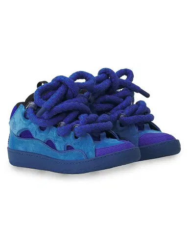 Lanvin Men's Curb Sneakers in Leather with Snake Laces - Blue Black | Thumbnail 2 Lanvin Men's Curb Sneakers in Leather with Snake Laces - Blue Black | Thumbnail 2