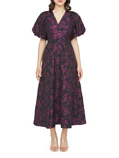 Kay Unger Women's Grace Floral Jacquard Fit & Flare Midi-Dress - Twilight | Thumbnail 2 Kay Unger Women's Grace Floral Jacquard Fit & Flare Midi-Dress - Twilight | Thumbnail 2