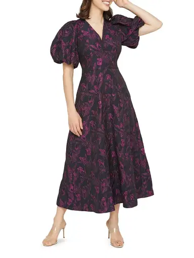 Kay Unger Women's Grace Floral Jacquard Fit & Flare Midi-Dress - Twilight | Thumbnail 6 Kay Unger Women's Grace Floral Jacquard Fit & Flare Midi-Dress - Twilight | Thumbnail 6