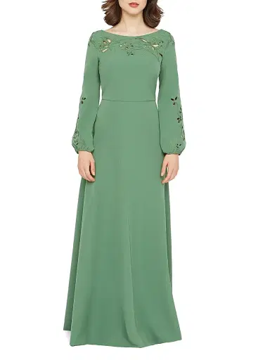 Kay Unger Women's Valentina Embroidered Stretch-Crepe Fit & Flare Gown - Spearmint | Thumbnail 2 Kay Unger Women's Valentina Embroidered Stretch-Crepe Fit & Flare Gown - Spearmint | Thumbnail 2