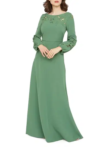 Kay Unger Women's Valentina Embroidered Stretch-Crepe Fit & Flare Gown - Spearmint | Thumbnail 3 Kay Unger Women's Valentina Embroidered Stretch-Crepe Fit & Flare Gown - Spearmint | Thumbnail 3