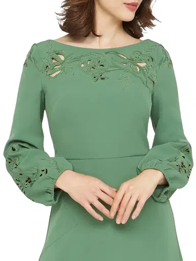 Kay Unger Women's Valentina Embroidered Stretch-Crepe Fit & Flare Gown - Spearmint | Thumbnail 7 Kay Unger Women's Valentina Embroidered Stretch-Crepe Fit & Flare Gown - Spearmint | Thumbnail 7