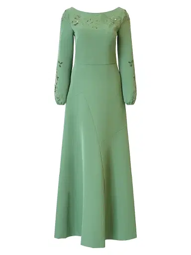Kay Unger Women's Valentina Embroidered Stretch-Crepe Fit & Flare Gown - Spearmint | Thumbnail 1 Kay Unger Women's Valentina Embroidered Stretch-Crepe Fit & Flare Gown - Spearmint | Thumbnail 1