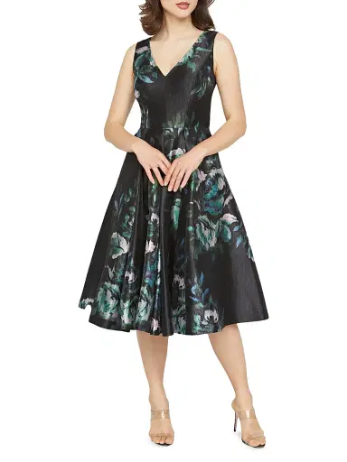 Kay Unger Women's Brooke Floral Mikado Fit & Flare Midi-Dress - Black | Thumbnail 2 Kay Unger Women's Brooke Floral Mikado Fit & Flare Midi-Dress - Black | Thumbnail 2