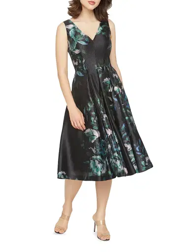 Kay Unger Women's Brooke Floral Mikado Fit & Flare Midi-Dress - Black | Thumbnail 3 Kay Unger Women's Brooke Floral Mikado Fit & Flare Midi-Dress - Black | Thumbnail 3