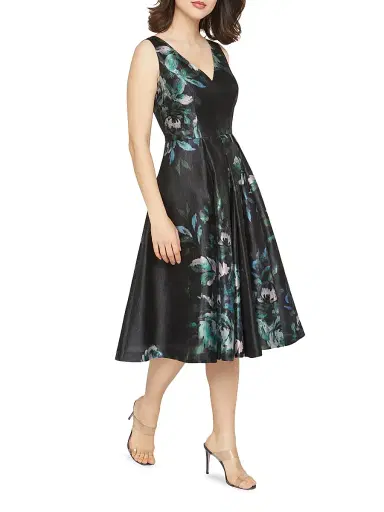 Kay Unger Women's Brooke Floral Mikado Fit & Flare Midi-Dress - Black | Thumbnail 4 Kay Unger Women's Brooke Floral Mikado Fit & Flare Midi-Dress - Black | Thumbnail 4