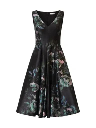 Kay Unger Women's Brooke Floral Mikado Fit & Flare Midi-Dress - Black | Thumbnail 1 Kay Unger Women's Brooke Floral Mikado Fit & Flare Midi-Dress - Black | Thumbnail 1