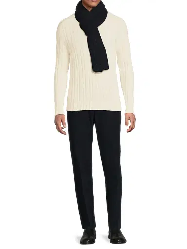 Vince Men's Cashmere Shaker-Stitch Scarf - Navy Blue | Thumbnail 2 Vince Men's Cashmere Shaker-Stitch Scarf - Navy Blue | Thumbnail 2