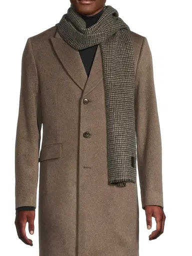 Vince Men's Houndstooth Double-Face Wool-Cashmere Scarf - Brown | Thumbnail 3 Vince Men's Houndstooth Double-Face Wool-Cashmere Scarf - Brown | Thumbnail 3