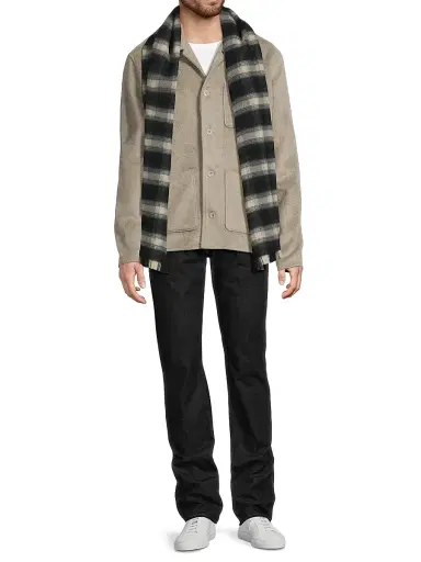 Vince Men's Double-Face Wool Scarf - Black White | Thumbnail 2 Vince Men's Double-Face Wool Scarf - Black White | Thumbnail 2