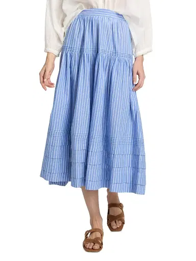 DÔEN Women's Sebastiane Tiered Striped Cotton Midi-Skirt | Thumbnail 3 DÔEN Women's Sebastiane Tiered Striped Cotton Midi-Skirt | Thumbnail 3