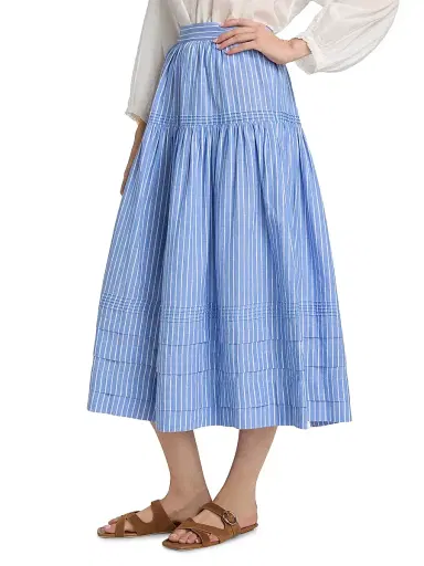 DÔEN Women's Sebastiane Tiered Striped Cotton Midi-Skirt | Thumbnail 4 DÔEN Women's Sebastiane Tiered Striped Cotton Midi-Skirt | Thumbnail 4