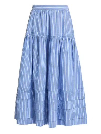 DÔEN Women's Sebastiane Tiered Striped Cotton Midi-Skirt | Thumbnail 1 DÔEN Women's Sebastiane Tiered Striped Cotton Midi-Skirt | Thumbnail 1