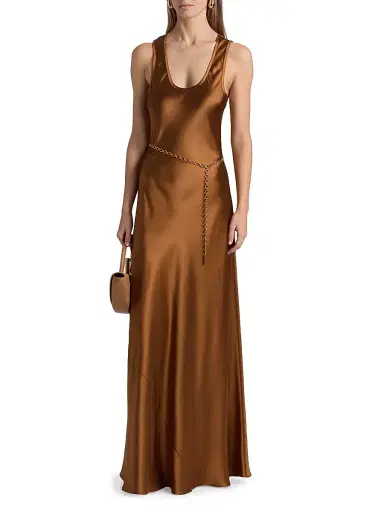 Heirlome Women's Margot Satin Scoopneck Maxi Dress - Burnt Sienna | Thumbnail 3 Heirlome Women's Margot Satin Scoopneck Maxi Dress - Burnt Sienna | Thumbnail 3
