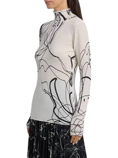 Jason Wu Collection Women's Scribble Floral Wool Turtleneck Sweater - White Black Multi | Thumbnail 4 Jason Wu Collection Women's Scribble Floral Wool Turtleneck Sweater - White Black Multi | Thumbnail 4