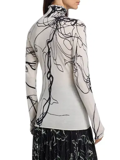 Jason Wu Collection Women's Scribble Floral Wool Turtleneck Sweater - White Black Multi | Thumbnail 5 Jason Wu Collection Women's Scribble Floral Wool Turtleneck Sweater - White Black Multi | Thumbnail 5