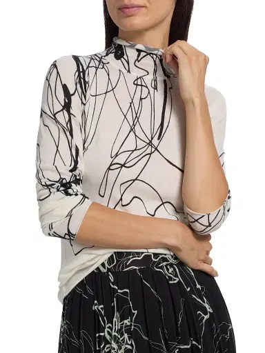 Jason Wu Collection Women's Scribble Floral Wool Turtleneck Sweater - White Black Multi | Thumbnail 6 Jason Wu Collection Women's Scribble Floral Wool Turtleneck Sweater - White Black Multi | Thumbnail 6