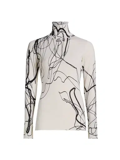Jason Wu Collection Women's Scribble Floral Wool Turtleneck Sweater - White Black Multi | Thumbnail 1 Jason Wu Collection Women's Scribble Floral Wool Turtleneck Sweater - White Black Multi | Thumbnail 1